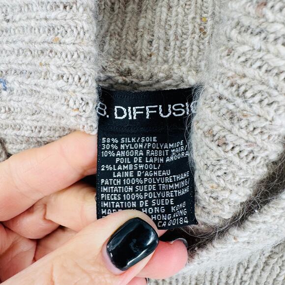 Vintage I.B. Diffusion Fringe Turtleneck Sweater Taupe Cream Silk Angora Size M - Picture 6 of 7